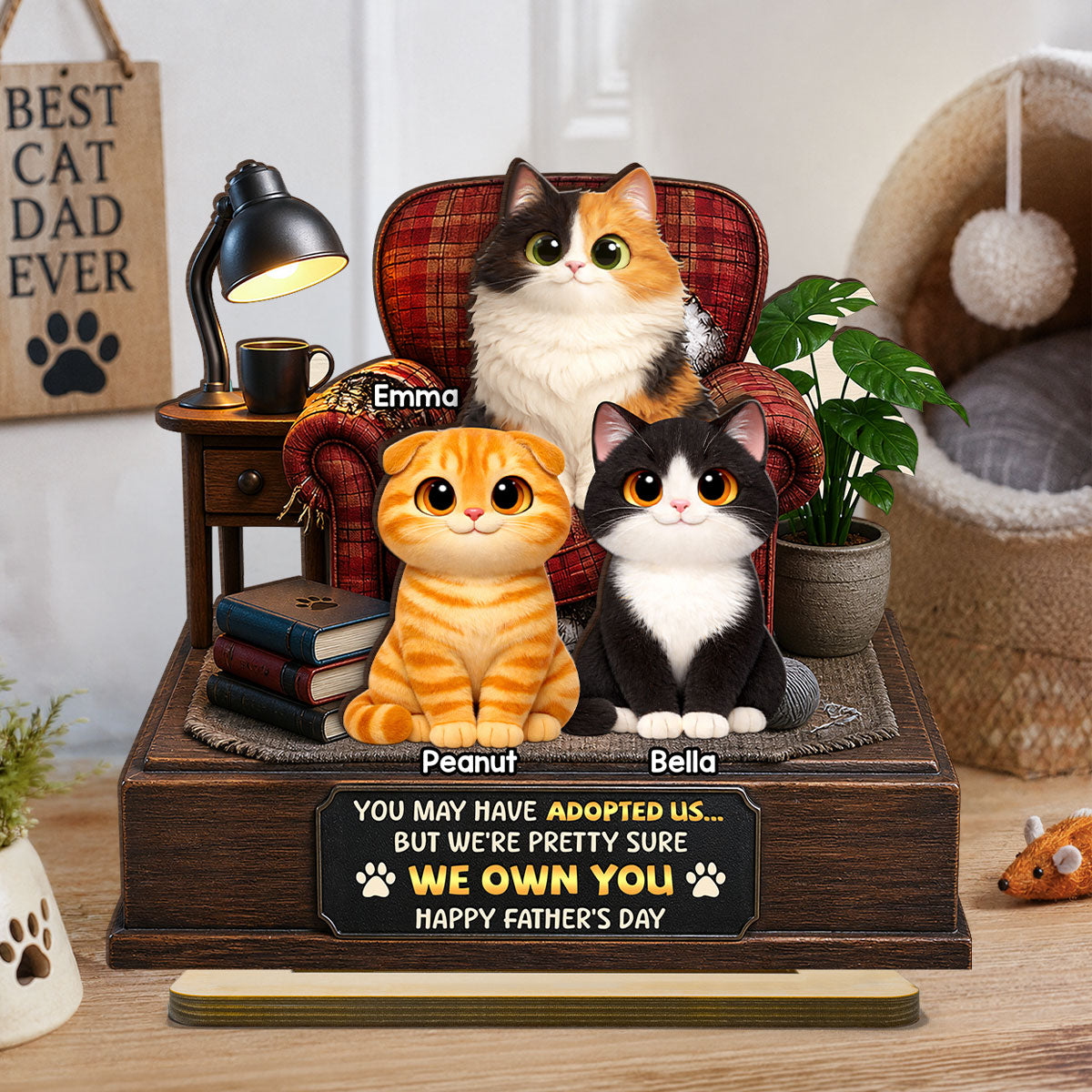 Pretty Sure We Own You - Personalized 2-Layered Wooden Plaque - Funny  Gift for Cat Dad
