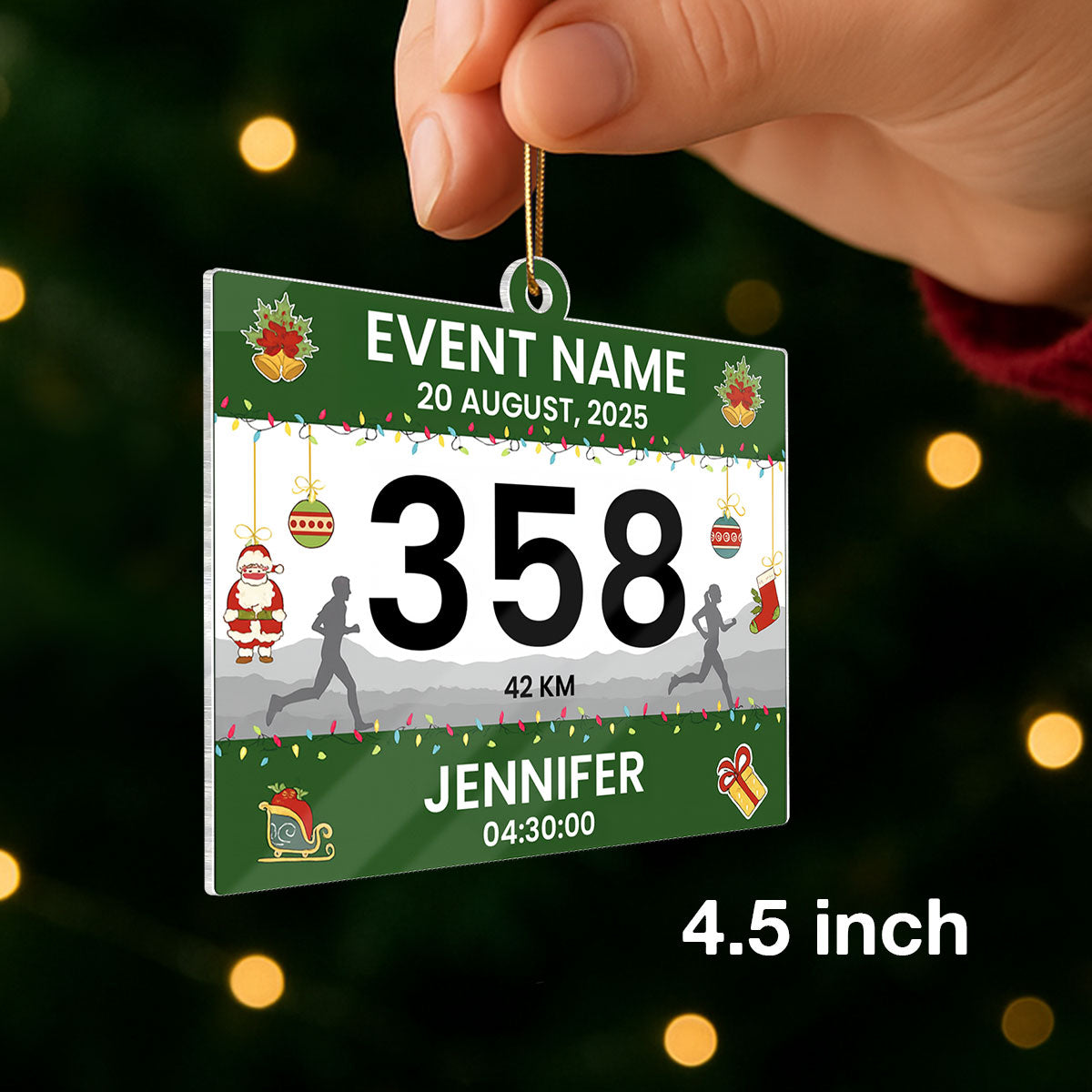 Custom Race Bib Cross Country Marathon - Personalized Acrylic Ornament - Christmas Gift for Marathon Runner, Marathon Lover