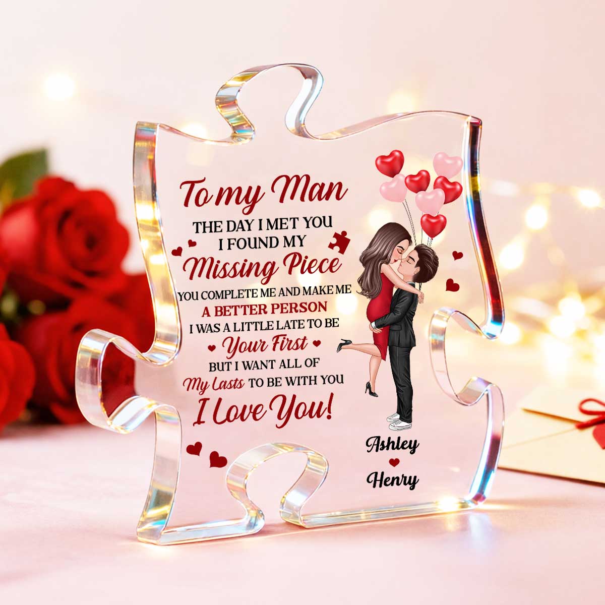 The Day I Met You I Found My Missing Piece - Personalized Puzzle Acrylic Plaque - Gift for Couple, for Him, for Her