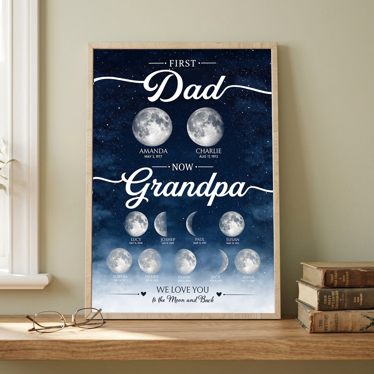 First Dad Now Grandpa Custom Moon Phase by Date - Personalized Poster - Father's Day Gift for Dad, Husband