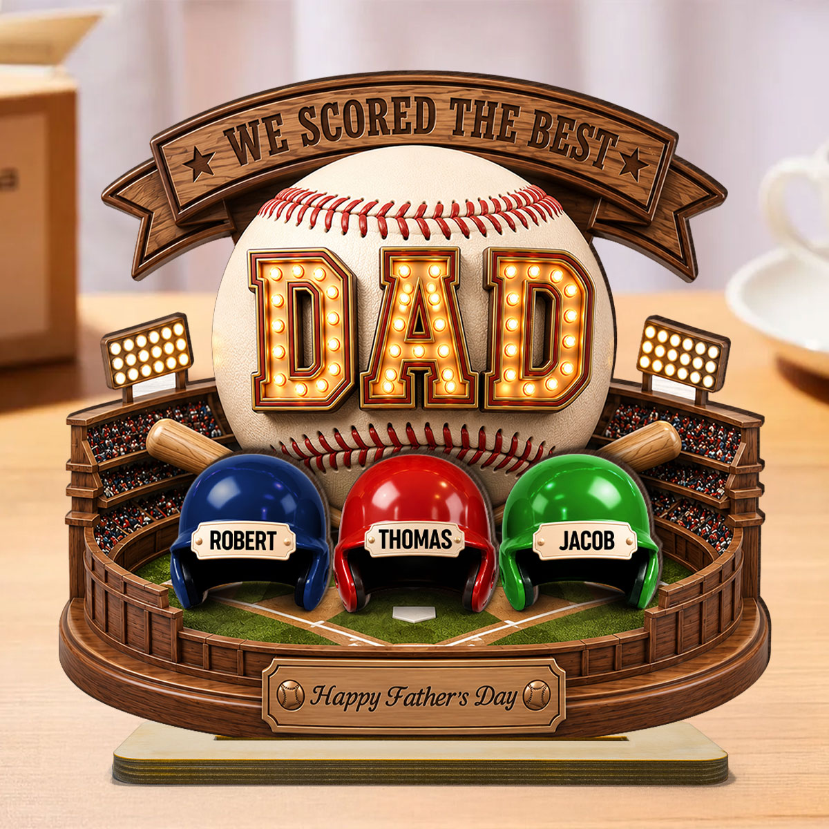 Baseball Dad The Greatest Champion Trophy - Personalized 2-Layered Wooden Plaque -  Gift For Dad, Husband