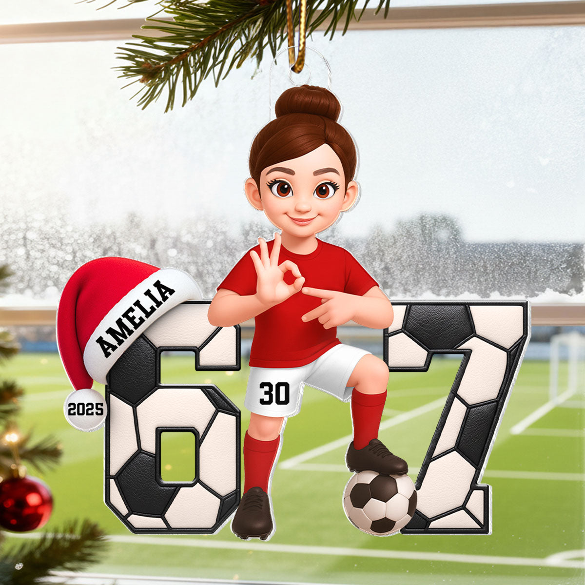 Soccer Boy Girl Custom Six Seven 67 - Personalized Acrylic Ornament - Teen Slang Funny Tree Decor, Funny Teen Grandkid Gift
