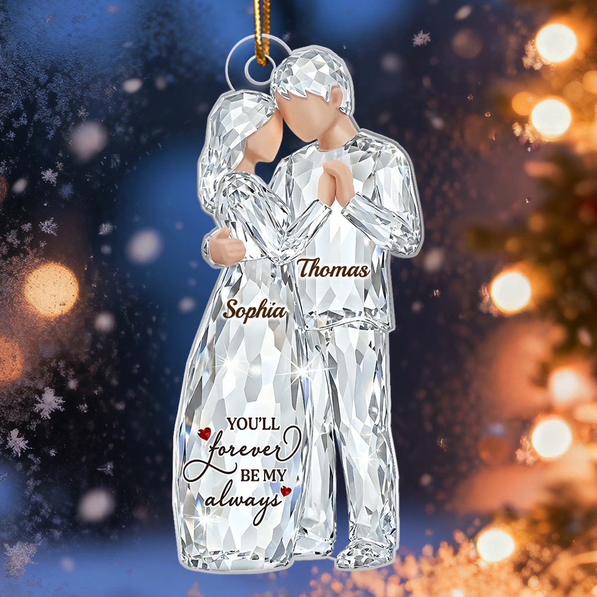 Happiness Is Growing Old With You Pattern Crystal - Personalized Acrylic Ornament - Heartwarming Christmas Gift For Him, For Her, For Couple