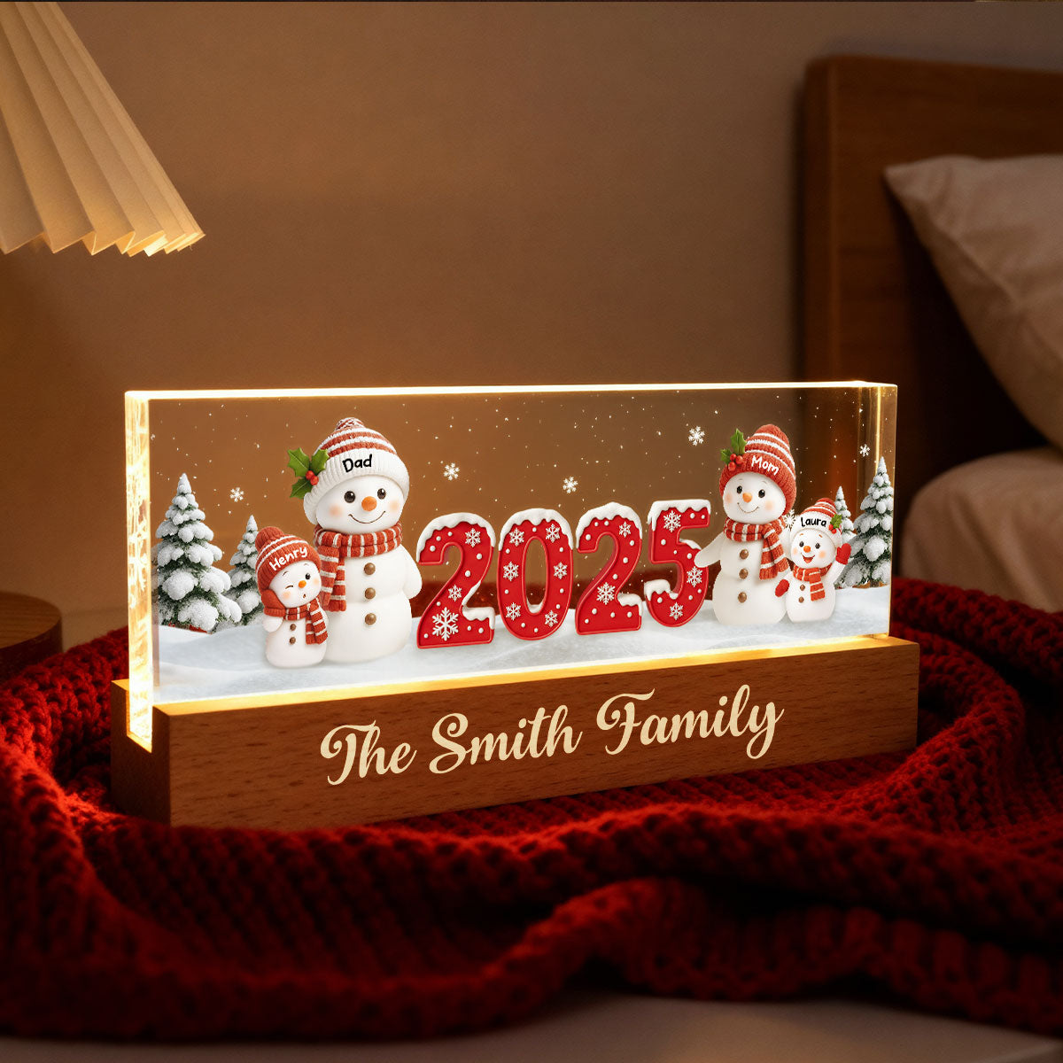 Family Snowman 2025 Togetherness - Personalized Acrylic Block LED Night Light - Christmas Gift for Husband, Wife, Christmas Decor