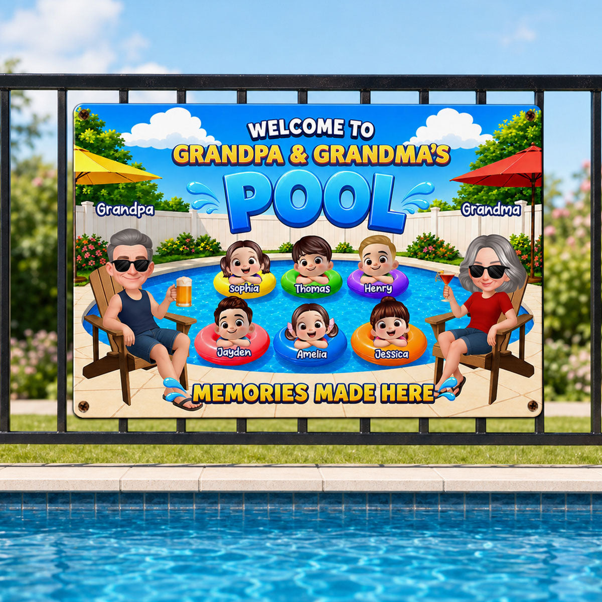 Welcome To Grandparents Pool Summer - Personalized Metal Sign - Gift For Grandparents, Summer Decoration