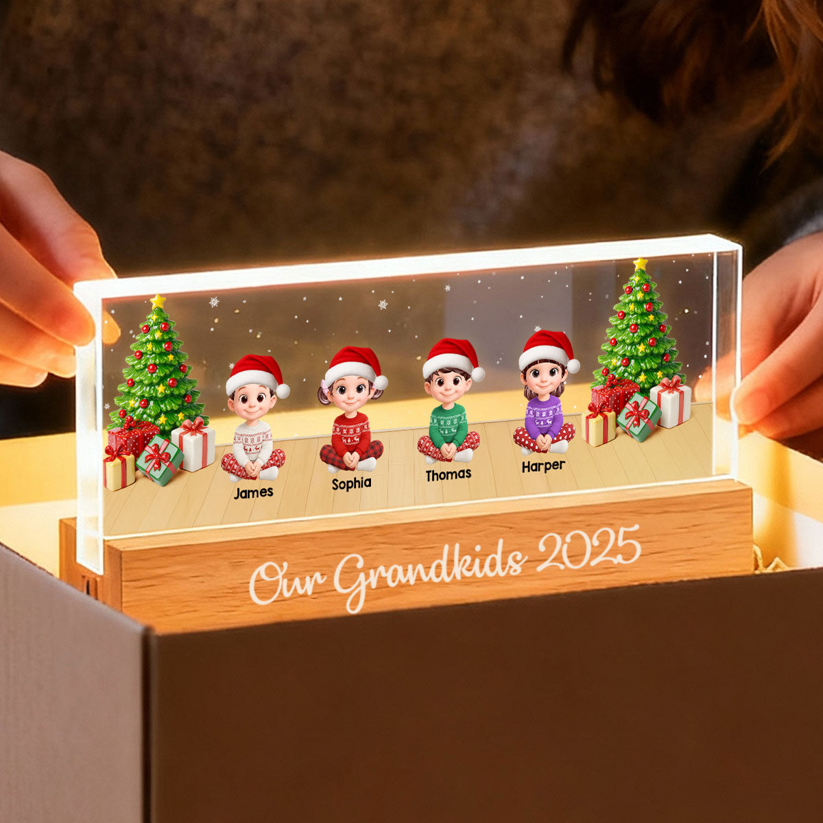 Our Grandkids Festive Christmas - Personalized Acrylic Block Plaque LED Night Light - Gift For Grandparents