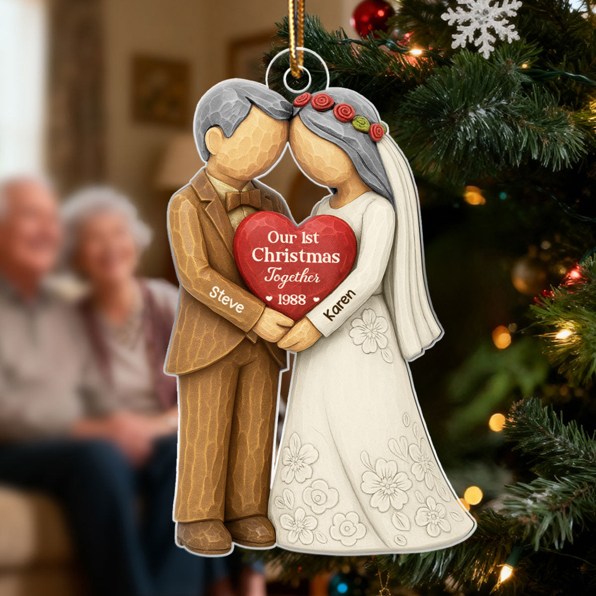3D Effect First Christmas Married Engaged Couple - Personalized Acrylic Ornament - Christmas Gift for her, for him, Newlyweds Gift