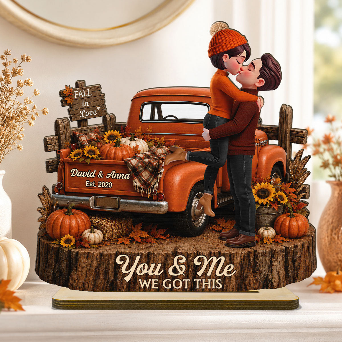 Fall Season Vibe Couple Farmhouse Pickup Truck - Personalized 2-Layered Wooden Plaque - Fall Gift For Couple