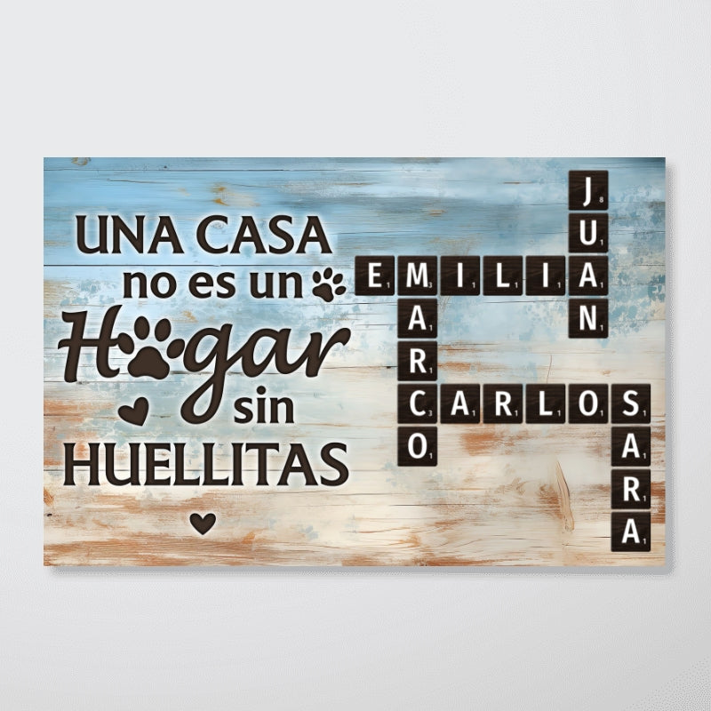 Una Casa No Es Un Hogar Sin Huellitas Pet Name Crossword Puzzle - Personalized Poster - Spanish Version Home Decor For Pet Lovers