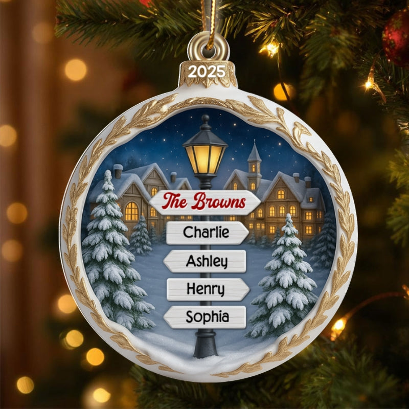 Custom Name Family Sign Post - Personalzied Acrylic Ornament - Christmas Gift for Family