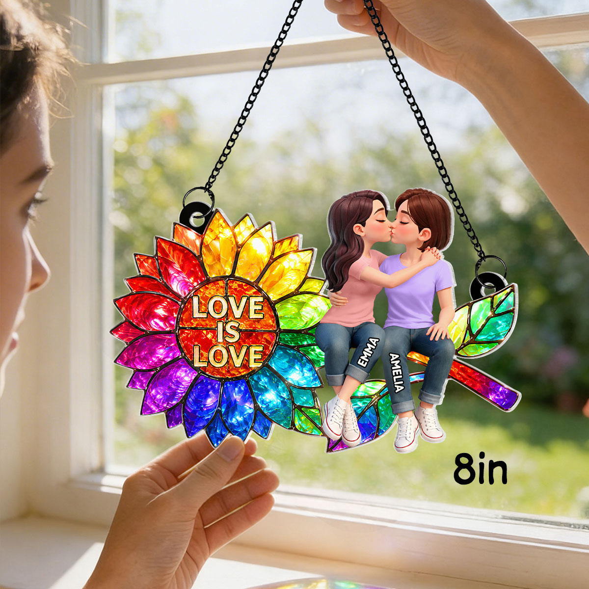Sunflower Love is Love LGBT Couple - Personalized Suncatcher - Heartfelt Gift for Her, for Him