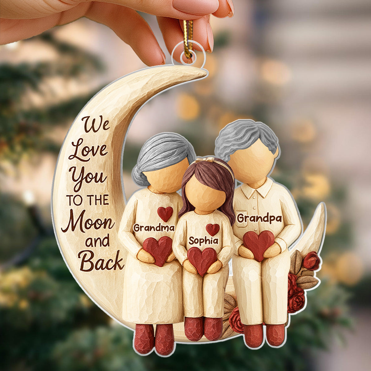 Grandma Grandpa Love You to the Moon & Back - Personalized Acrylic Ornament - Christmas Gift for Grandparents, Granchildren
