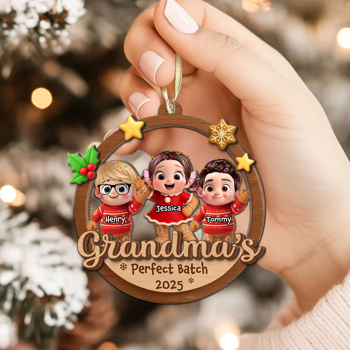Grandma's Perfect Batch - Personalized 2-Layered Wooden Ornament - Christmas Gift for Grandma