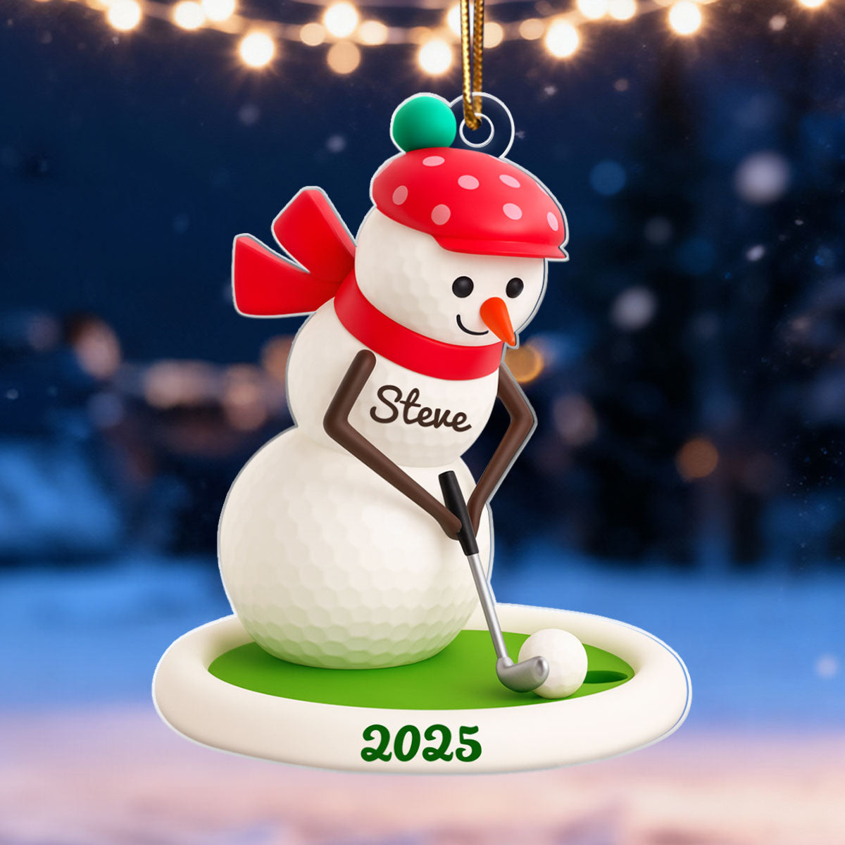 Snowman Playing Golf - Personalized Acrylic Ornament - Christmas Gift for Golfer