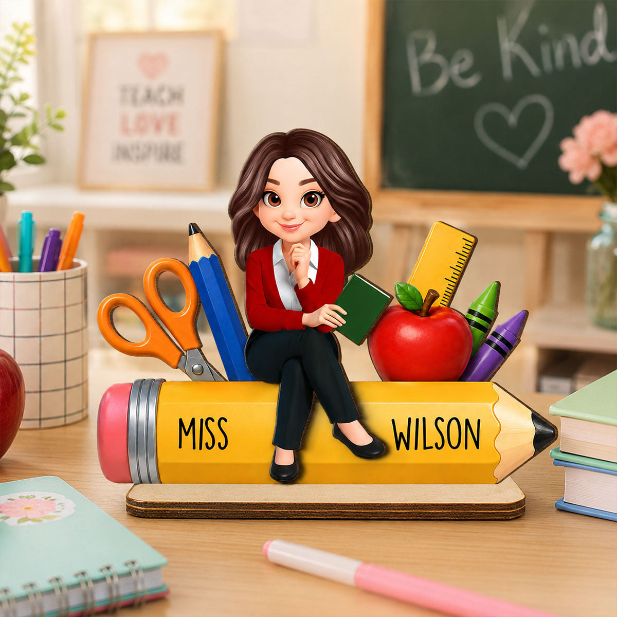 Teacher Life Pencil School Suppliers - Personalized 2-Layered Wooden Plaque - Back To School Gift For Teacher, Classroom Decor