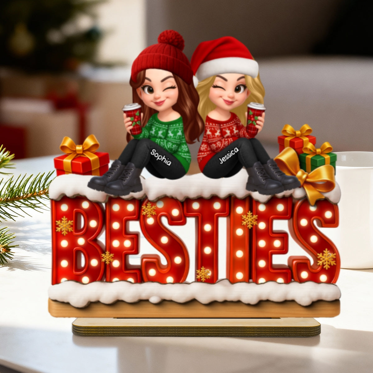 Christmas Besties Together Christmas - Personalized 2-Layered Wooden Plaque