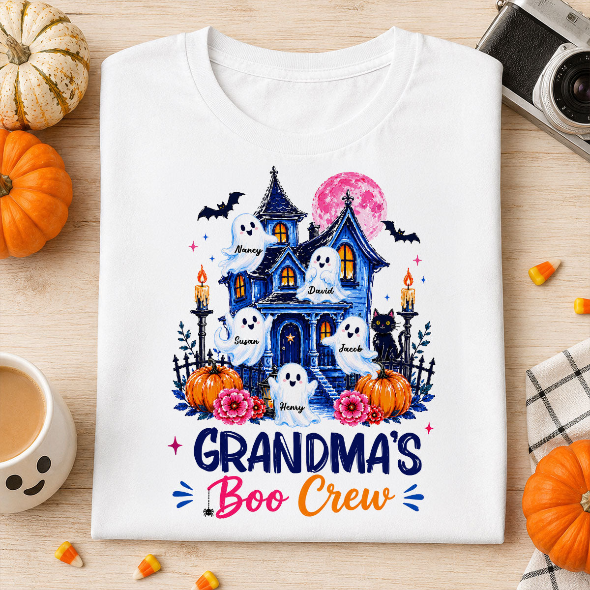 Grandma's Boo Crew Trendy Haunted House - Personalized Shirt - Halloween Shirt for Grandma