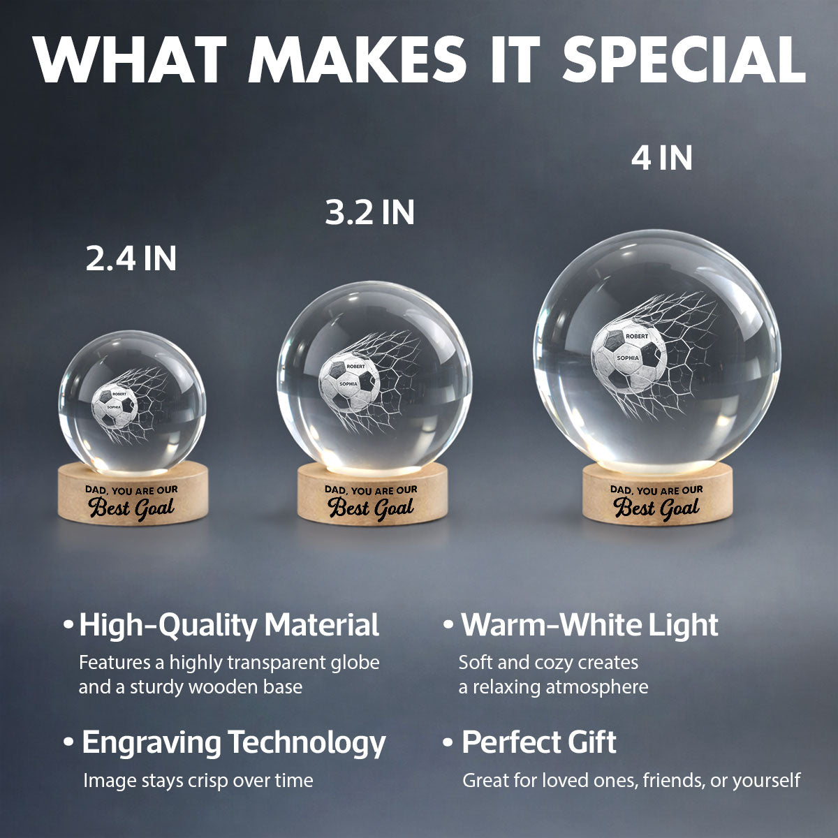 We Scored The Best Dad - Personalized Crystal Ball LED Night Light -  Gift For Soccer Dad