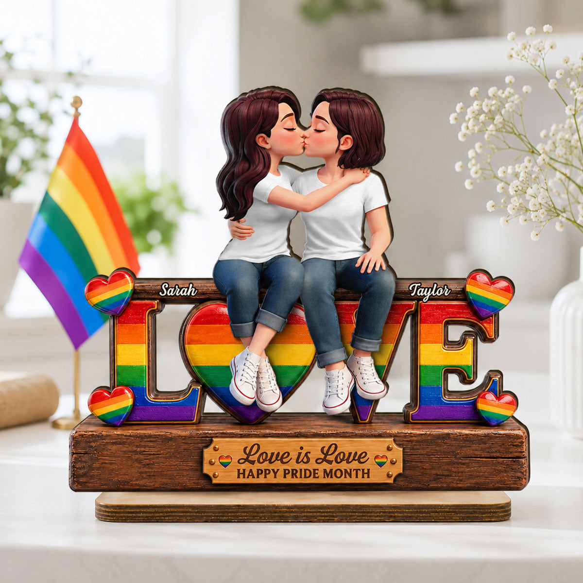 LGBT+ Couple Forever Love - Personalized 2-Layered Wooden Plaque - Gift For Couple, Happy Pride Month