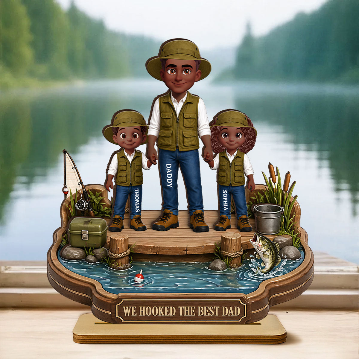 Dad's Little Fishing Partners - Personalized 2-Layered Wooden Plaque - Heartfelt Gift For Fishing Dad, Gift For Husband