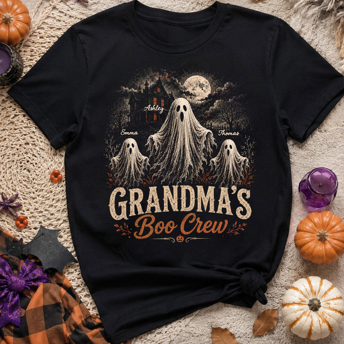 Grandma's Boo Crew Haunted House - Personalized Shirt - Halloween Trendy Tee for Grandma