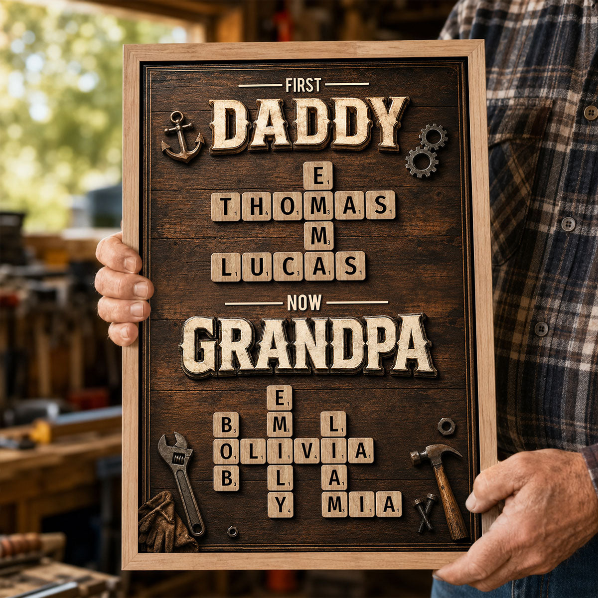 First Dad Now Grandpa Crossword Puzzle Art - Personalized Poster - Father's Day Gift for Dad, Grandpa