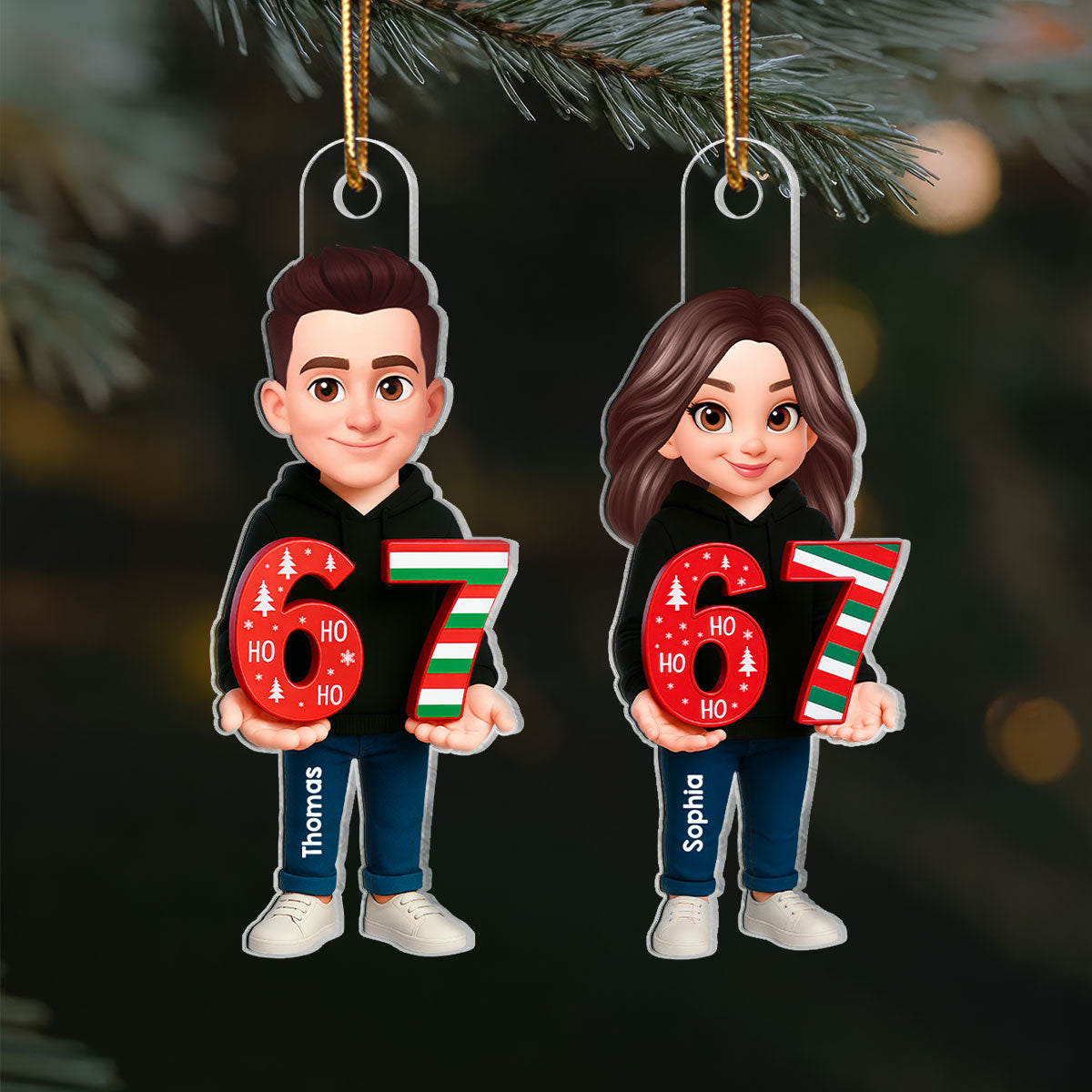3D Effect 2025 Trending Slang Christmas 67 Six Seven - Personalized Acrylic Ornament - Funny Christmas Gift For Teen, Grandkid, Gen Alpha