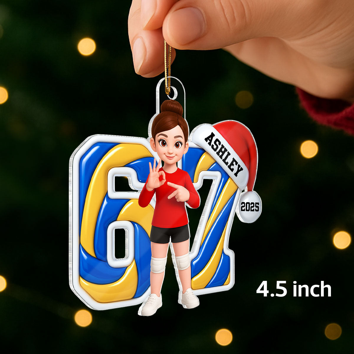 Custom Volleyball Six Seven 67 - Personalized Acrylic Ornament - Teen Slang Funny Tree Decor, Funny Teen Grandkid Gift