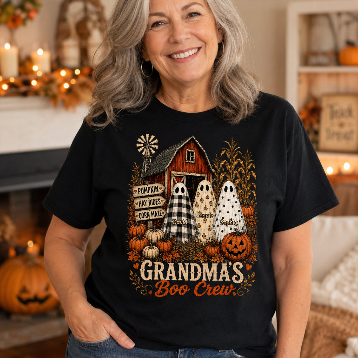 Grandma's Boo Crew Pumpkin Patch - Personalized Shirt - Halloween Shirt for Grandma