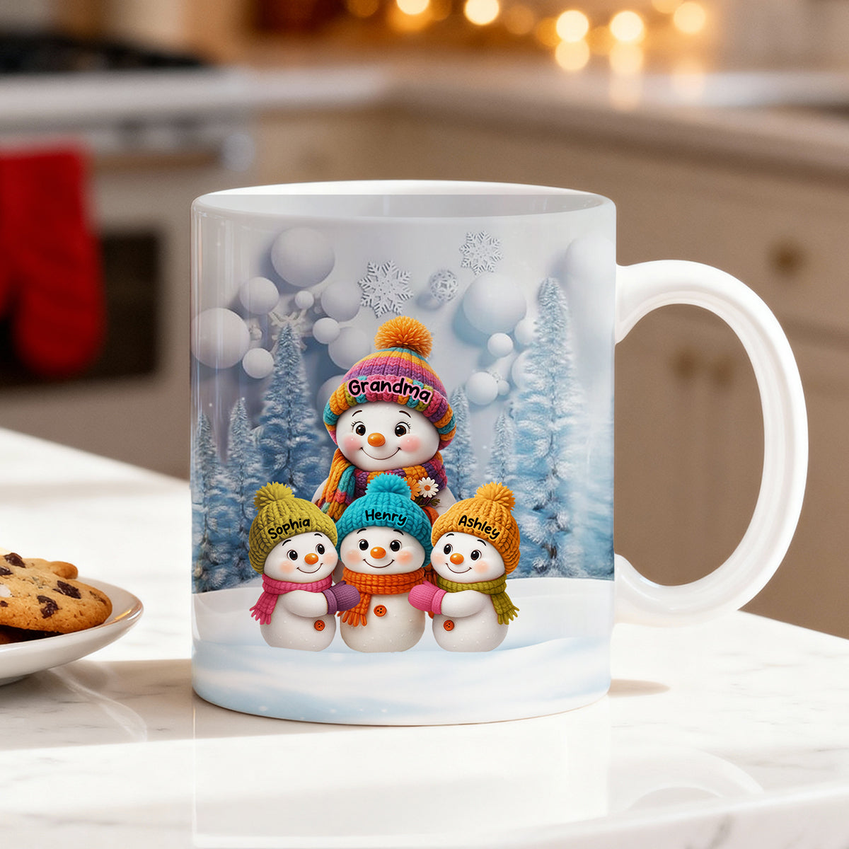 Christmas Blue Vibe Snowman Grandma Grandpa & Grandkids - Personalized Mug - Christmas Gift for Grandma Grandpa