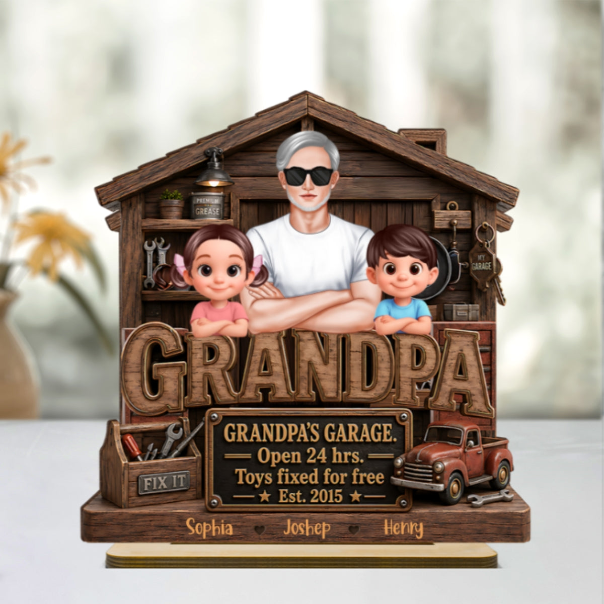 Grandpa's Garage - Personalized 2-Layered Wooden Plaque -  Gift for Dad, Grandpa, Husband