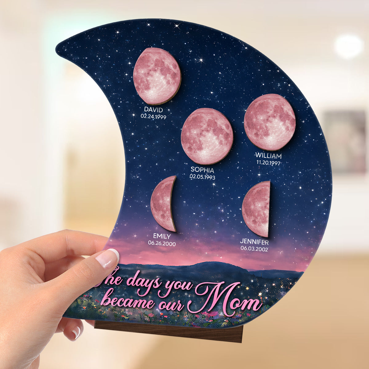 The Days You Became Our Mom Custom Moon Phase - Personalized 2-Layered Wooden Plaque - Heartfelt Gift For Mom, Grandma