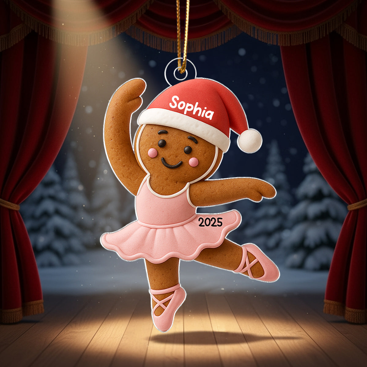 Gingerbread Balletina Dance - Personalized Acrylic Ornament - Unique Christmas Gift For Little Girl, Daughter