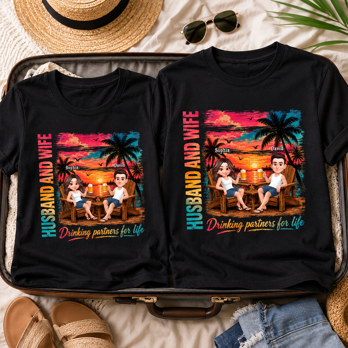 Husband and Wife Drinking Partners for Life - Personalized Shirt - Summer Matching Shirts for Couples