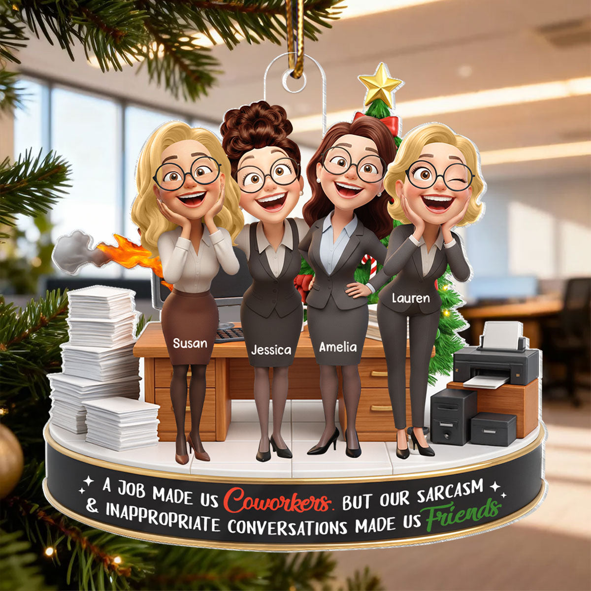 A Job Made us Coworkers - Personalized Acrylic Ornament - Funny Christmas Gift for Work Besties