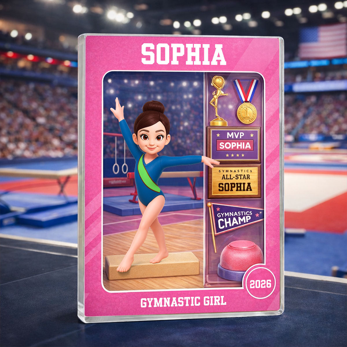 Gymnastic Girl Action Figure - Personalized Acrylic Block Plaque - Gift For Gymnast