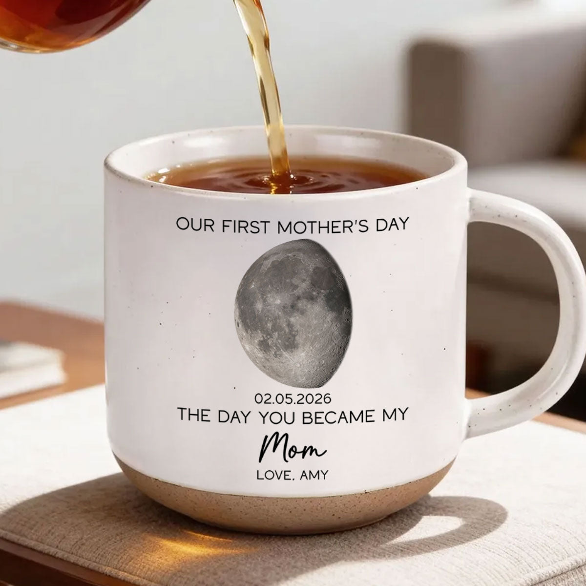 The Day You Became My Mom Custom Moon Phase First Mother's Day - Personalized Pottery Mug - First Mother's Day Gift For New Mom