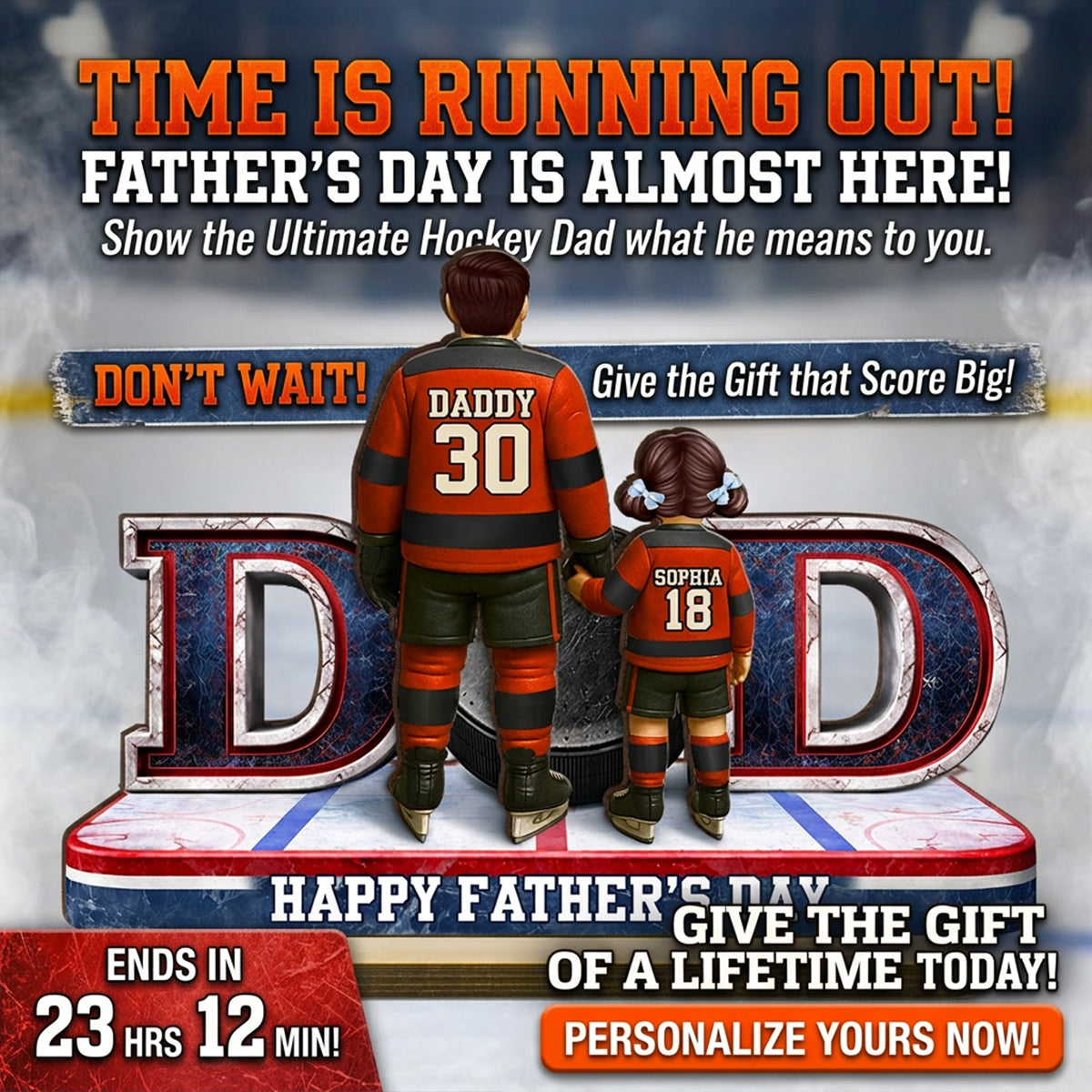 Hockey Dad And Kids Together - Personalized 2-Layered Wooden Plaque - Heartfelt Gift For Hockey Dad, Gift For Husband