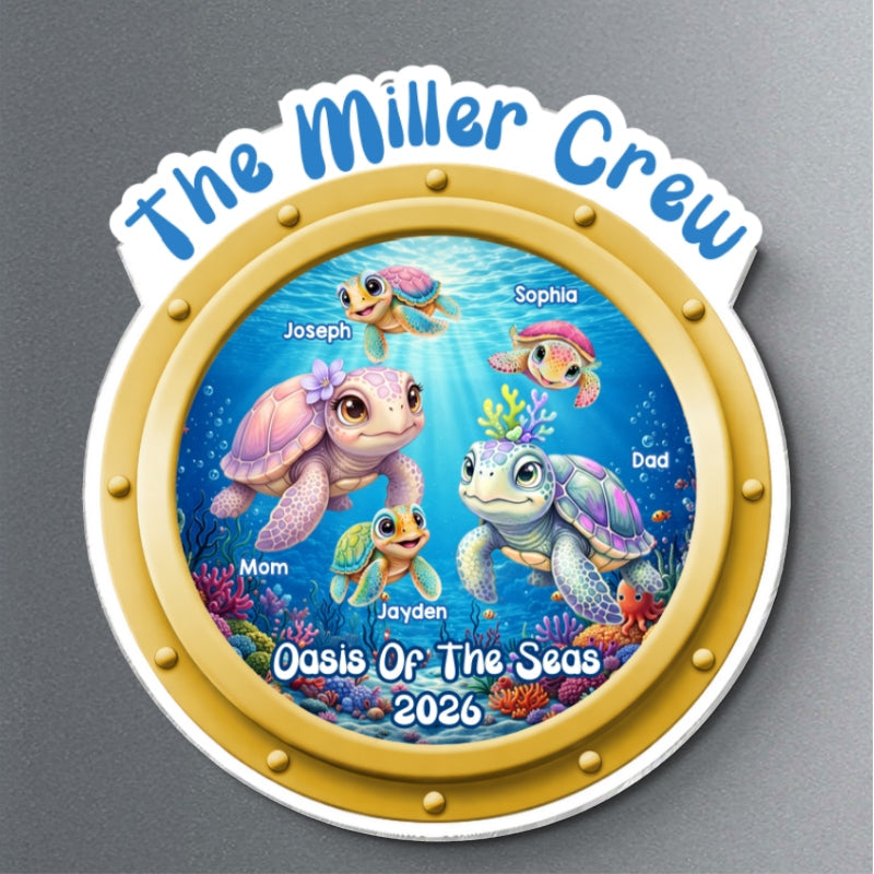 Family Cruise Crew Porthole Turtle Family - Personalized Cruise Ship Door Magnet - Cruise Trip Keepsake