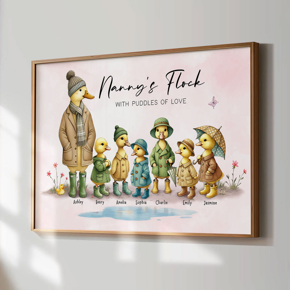Nanny's Flock Gift For Grandma Nana Grammy Cute Ducks Personalised Poster, Gift