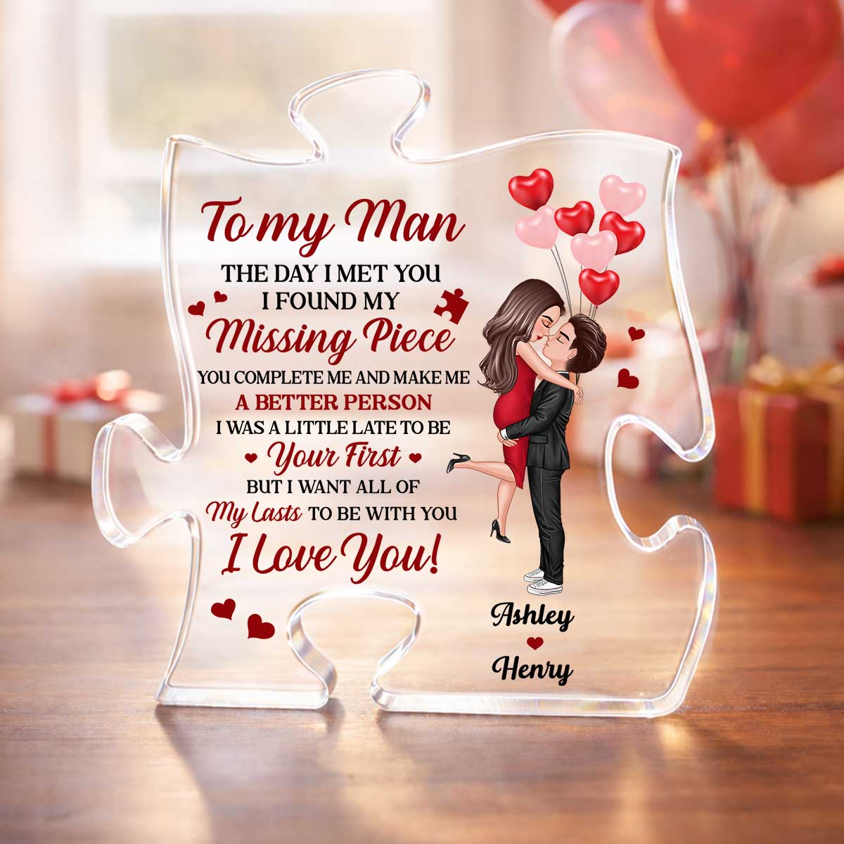 The Day I Met You I Found My Missing Piece - Personalized Puzzle Acrylic Plaque - Gift for Couple, for Him, for Her
