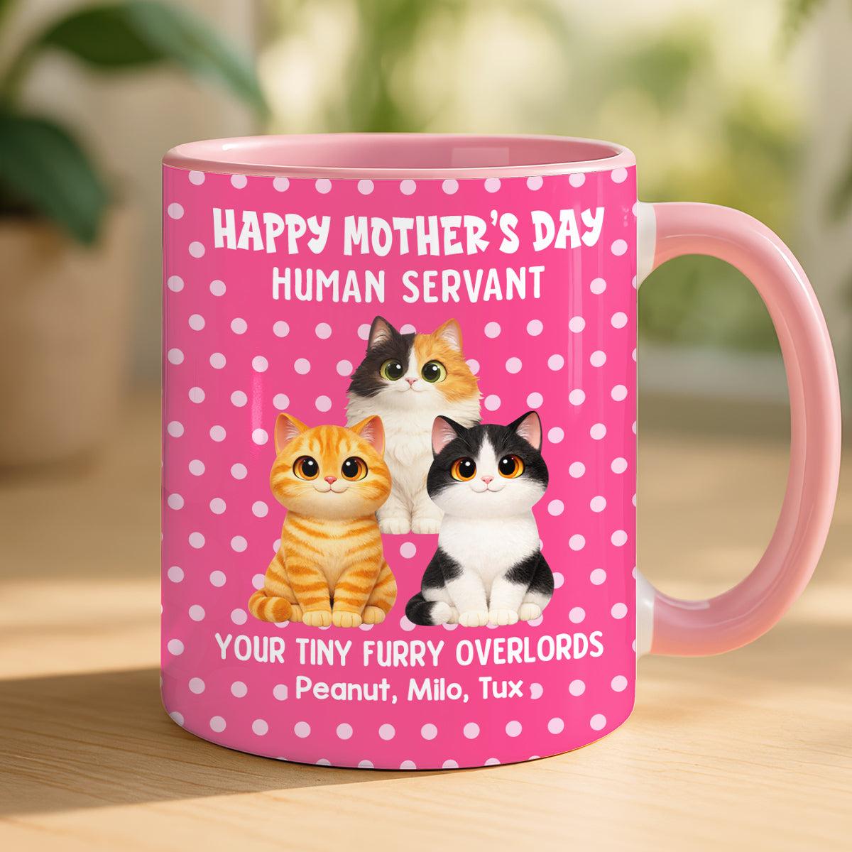 Polka Dot Cat Happy Mother's Day Human Servant - Personalized Mug - Mother's Day Gift For Cat Mom