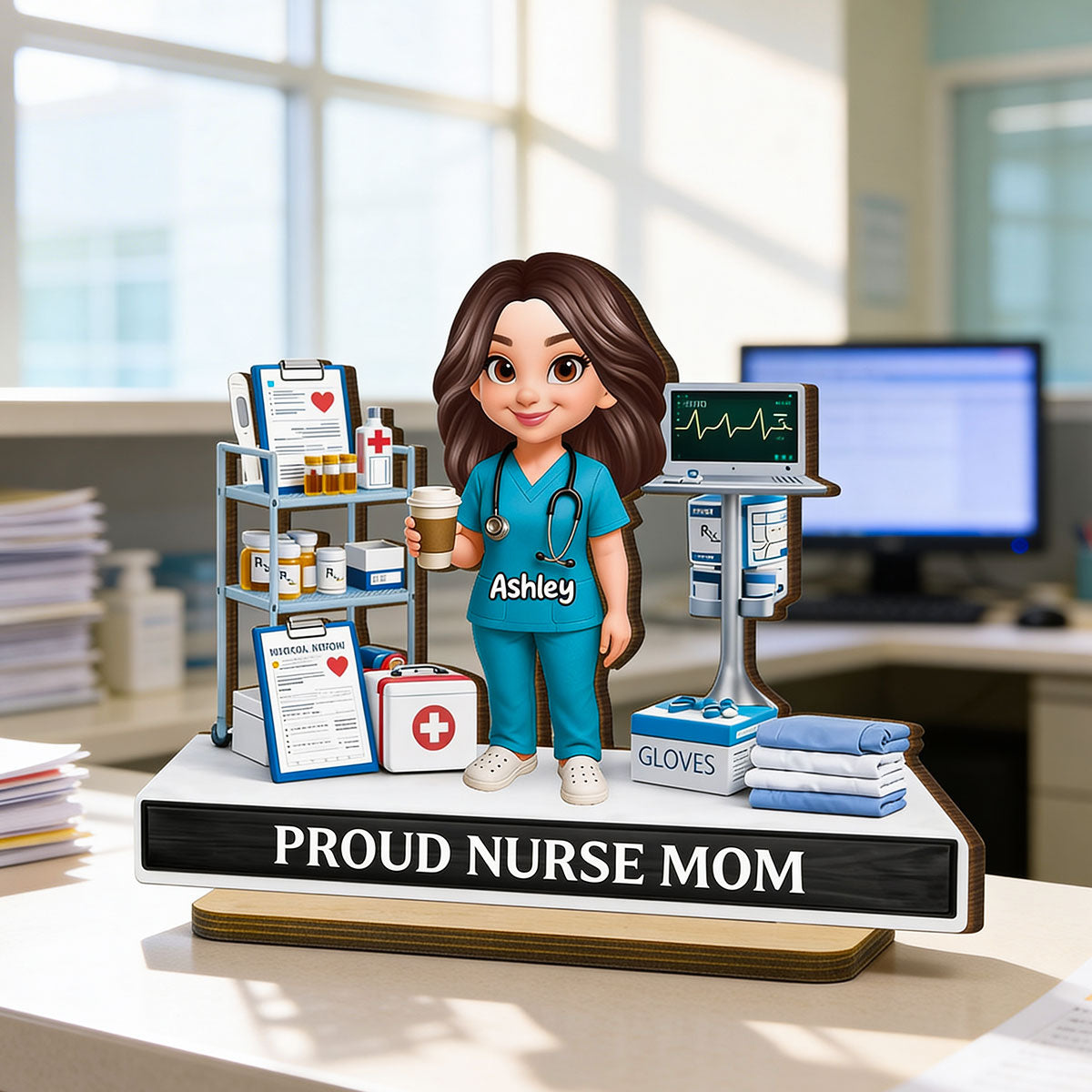 Proud Nurse Mom - Personalized 2-Layered Wooden Plaque - Gift For Mom, Grandma