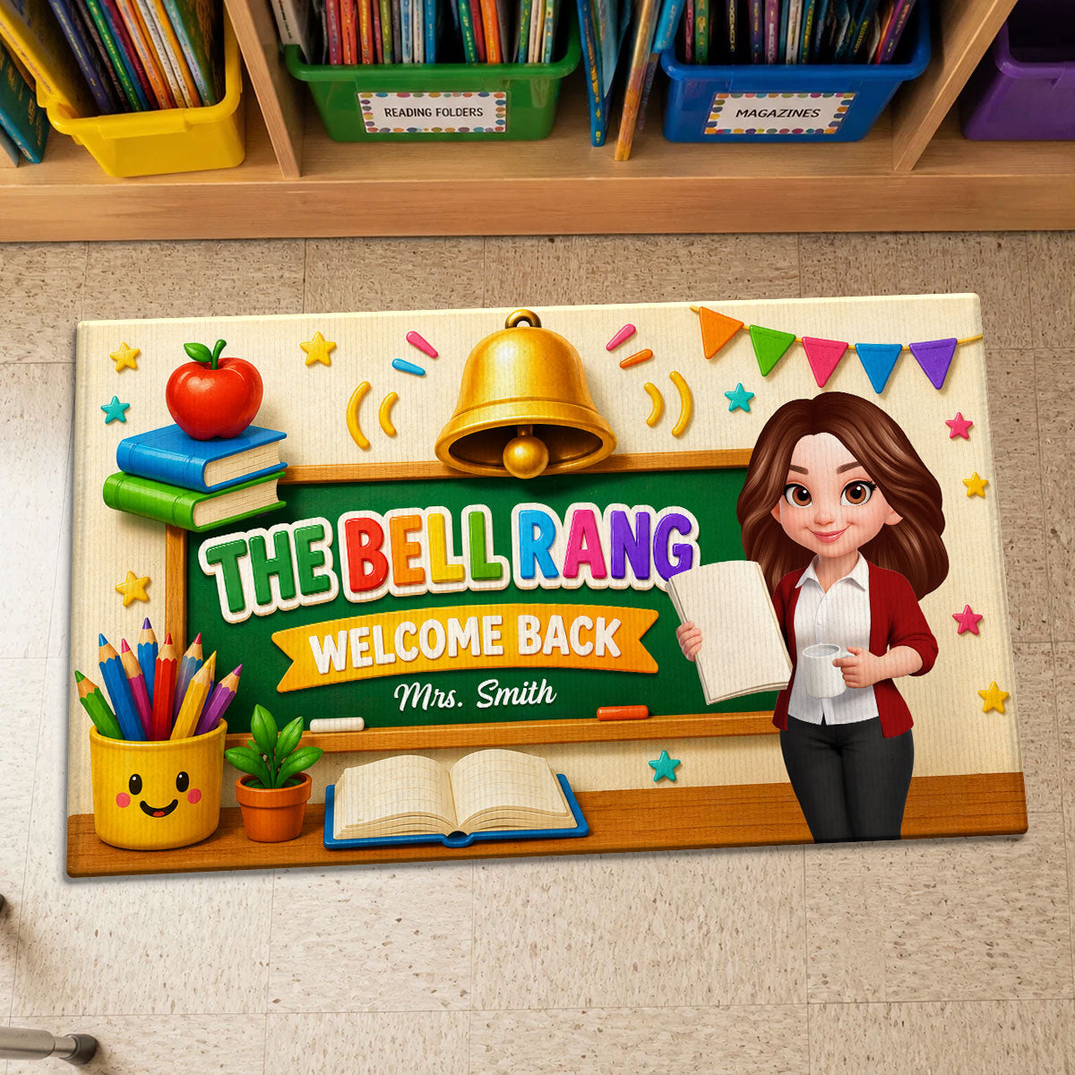 The Bell Rang Welcome Back To Class - Personalized Doormat - Back To School Gift For Teachers, Classroom Decors