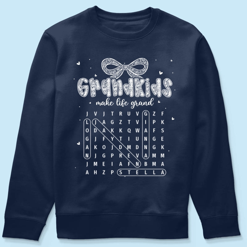 Lace Pattern Grandma Custom Grandkids Names Word Search Puzzle - Personalized Shirt - Gift For Grandma