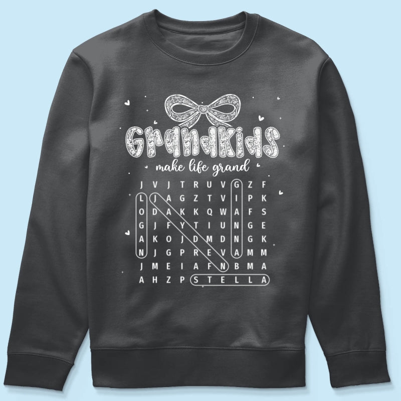 Lace Pattern Grandma Custom Grandkids Names Word Search Puzzle - Personalized Shirt - Gift For Grandma