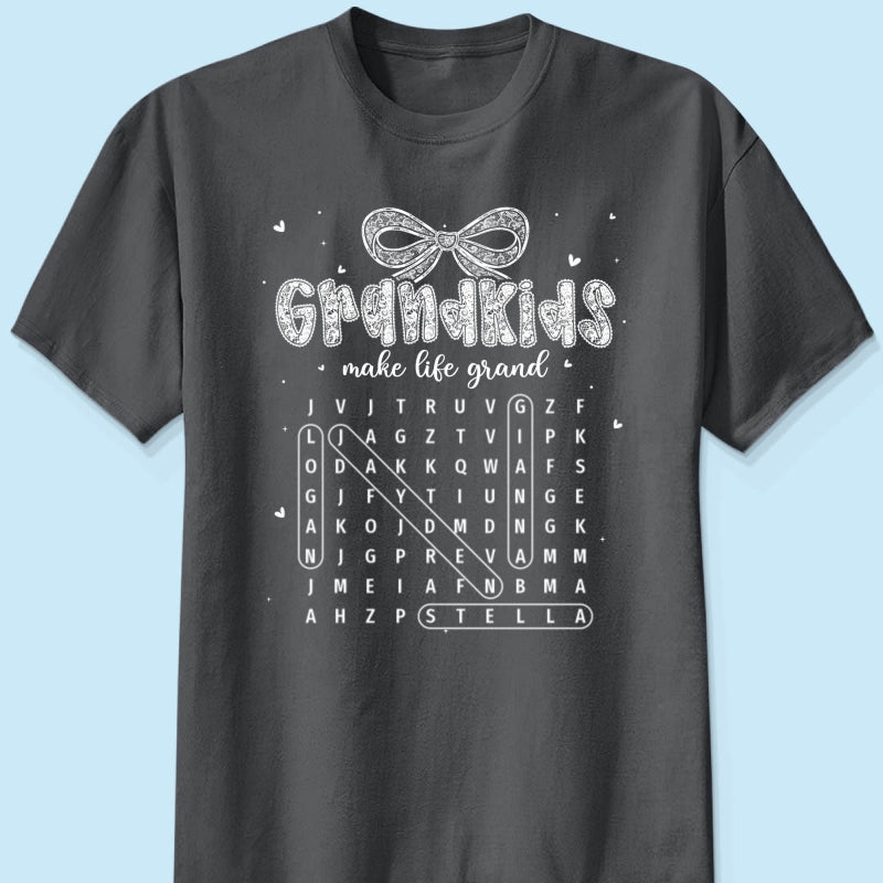 Lace Pattern Grandma Custom Grandkids Names Word Search Puzzle - Personalized Shirt - Gift For Grandma