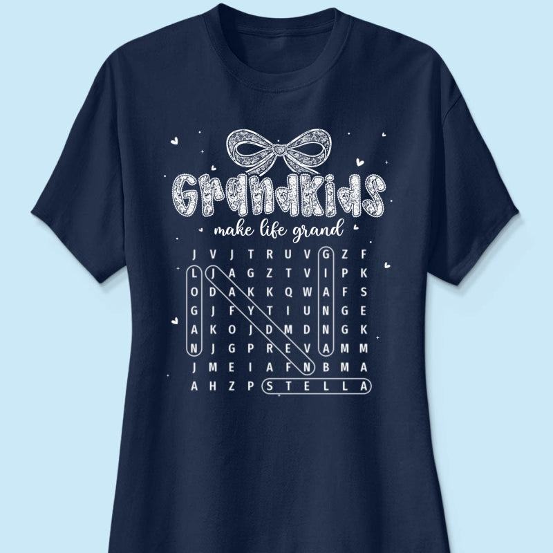 Lace Pattern Grandma Custom Grandkids Names Word Search Puzzle - Personalized Shirt - Gift For Grandma