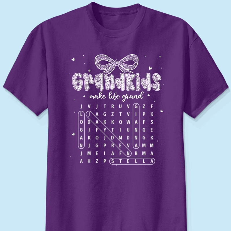 Lace Pattern Grandma Custom Grandkids Names Word Search Puzzle - Personalized Shirt - Gift For Grandma