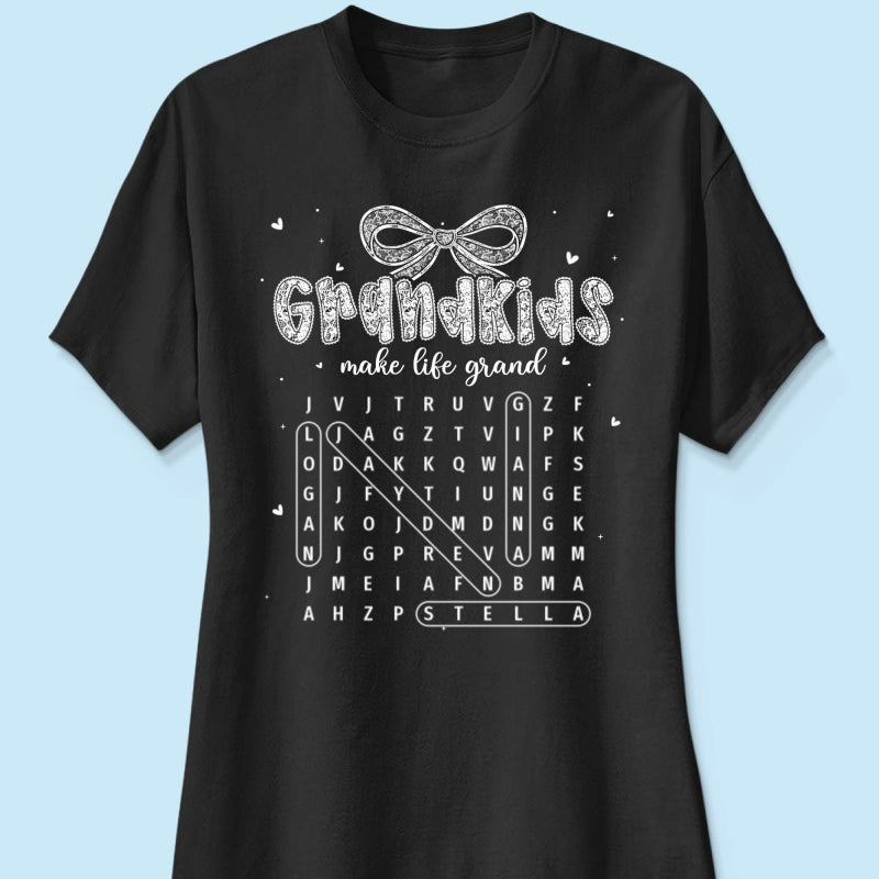 Lace Pattern Grandma Custom Grandkids Names Word Search Puzzle - Personalized Shirt - Gift For Grandma